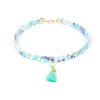 Picture of Fabric Choker Necklace Blue Tassel Flower 30cm(11 6/8") long, 1 Piece