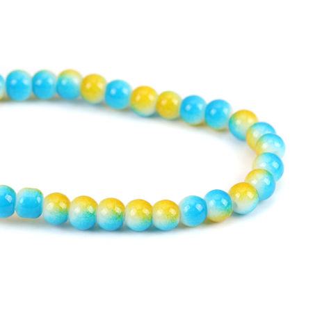 Glass Beads Round Yellow & Blue Two Tone About 5mm Dia, Hole: Approx 1mm, 30cm(11 6/8") long, 2 Strands (Approx 77 PCs/Strand)