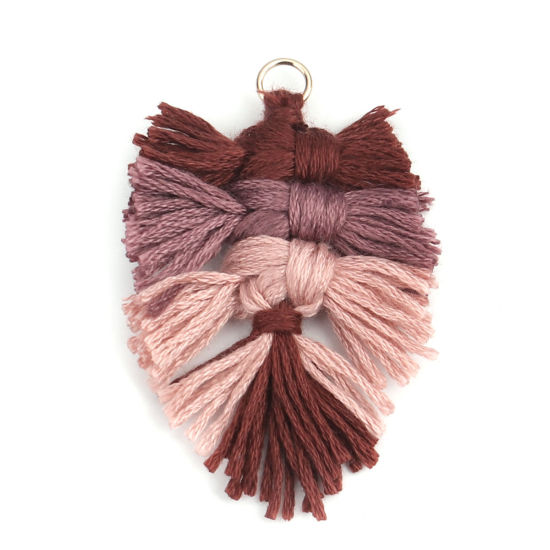 Image de Pendentifs Franges en Polyester Feuille Multicolore Tissé 6cm x 4cm, 5 Pcs
