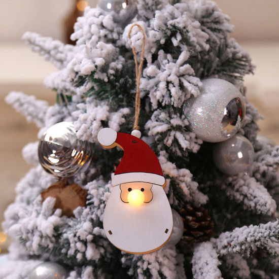 Picture of Hanging Decoration Christmas Santa Claus White & Red LED Light Up 10.5cm x 6cm, 1 Piece