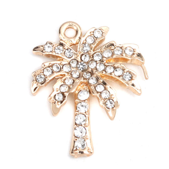 Picture of Zinc Based Alloy Charms Tree Gold Plated Clear Rhinestone 22mm x 18mm, 2 PCs
