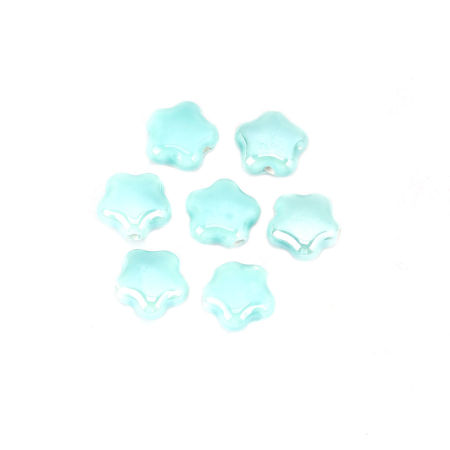 Ceramic Beads Flower Green Blue About 15mm x 14mm, Hole: Approx 2.2mm, 20 PCs