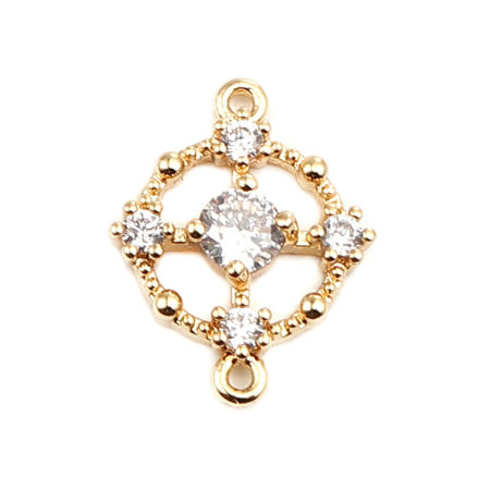 Brass Connectors Round 18K Gold Filled Hollow Clear Rhinestone 16mm x 12mm, 2 PCs