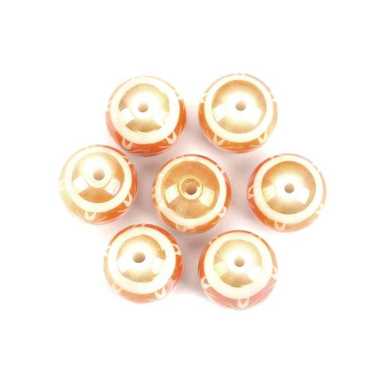 Picture of Glass Beads Round Orange Flower About 10mm Dia, Hole: Approx 1.4mm, 20 PCs