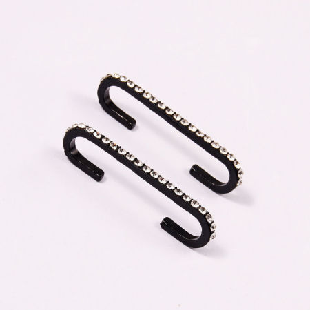 Ear Cuff Clip On Stud Wrap Pendientes Negro Transparente Rhinestone 45mm x 2mm, 1 Par