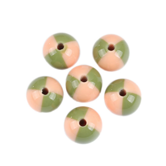 Picture of Resin Spacer Beads Round Green & Orange Pink About 18mm Dia, Hole: Approx 3.4mm, 10 PCs