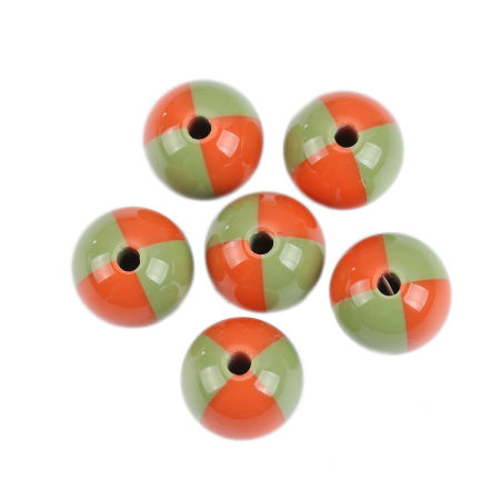 Resin Spacer Beads Round Green & Orange About 15mm Dia, Hole: Approx 3.4mm, 10 PCs