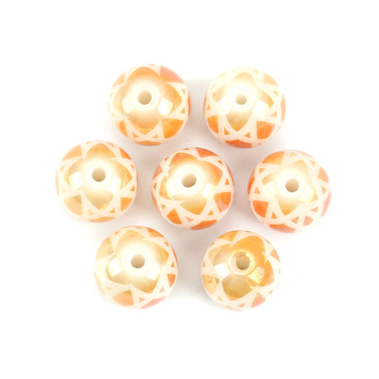 Picture of Glass Beads Round Orange Geometric About 10mm Dia, Hole: Approx 1.4mm, 20 PCs