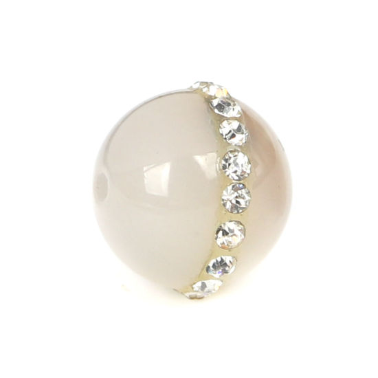 Image de (Classement A) Perles en Agate ( Naturel ) Rond Blanc à Strass Transparent 11mm x 10mm, Trou: env. 1.3mm, 5 Pcs