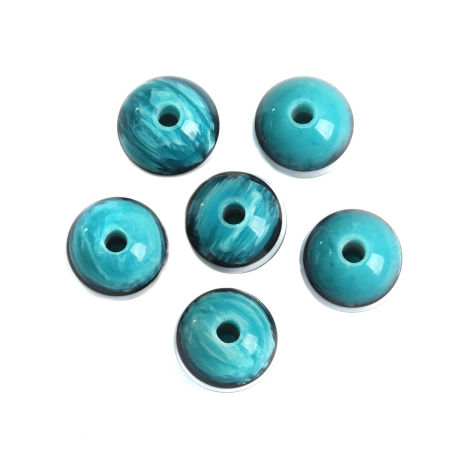 Resin Spacer Beads Round Blue Stripe Pattern About 15mm Dia, Hole: Approx 3.3mm, 10 PCs