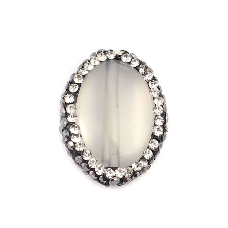 Agate Beads Oval & Clear Rhinestone 