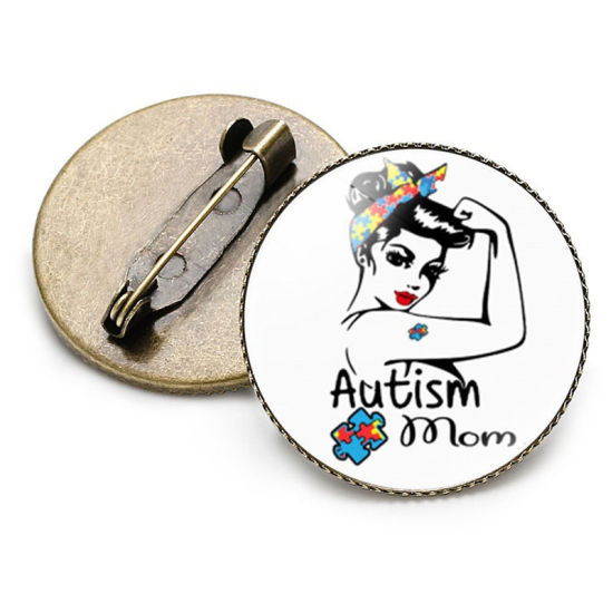 Picture of Pin Brooches Girl Autism Awareness Jigsaw Puzzle Piece Multicolor 25mm Dia., 1 Piece