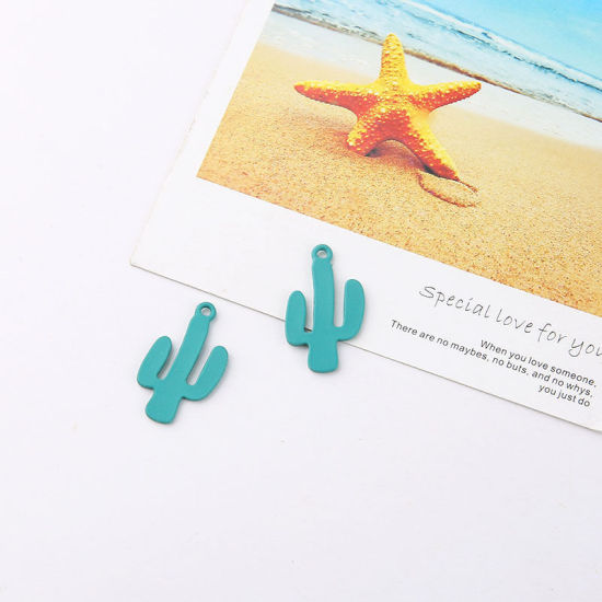 Picture of Zinc Based Alloy Charms Cactus Green Blue 24mm x 14mm, 10 PCs