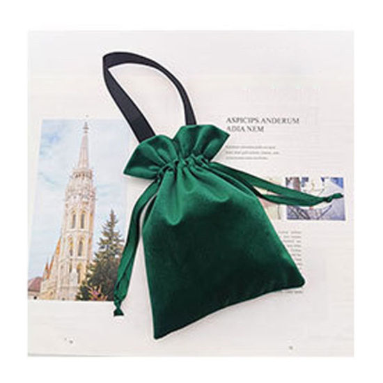 Picture of Polyester Drawstring Bags Rectangle Dark Green 20cm x 15cm, 1 Piece