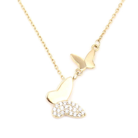 Insect Necklace 16K Gold Filled Butterfly Animal Clear Rhinestone 40cm(15 6/8") long, 1 Piece