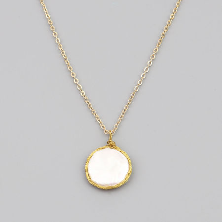 Picture of Pearl Necklace 16K Gold Filled White Round Disc 41cm(16 1/8") long, 1 Piece