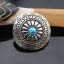 Picture of Zinc Based Alloy & Acrylic Metal Snap Fastener Buttons Round Blue Flower Carved Imitation Turquoise 30mm Dia., 2 PCs