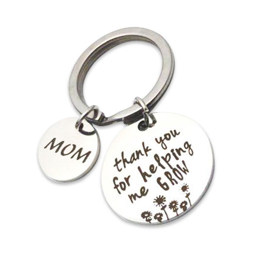 Picture of Stainless Steel Keychain & Keyring Round Message " MOM thank you for helping me grow " 