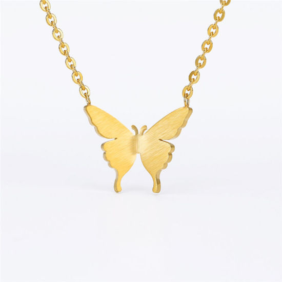Picture of 304 Stainless Steel Insect Necklace 18K Gold Filled Butterfly Animal 45cm(17 6/8") long, 1 Piece