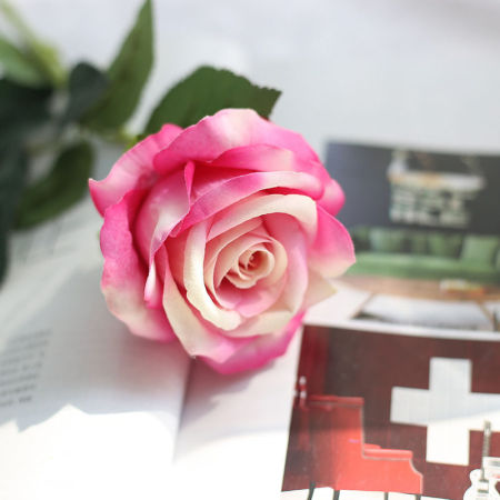 Bild von Hellrosa - Seidenpfingstrosenstrauß Wohnaccessoires Hochzeitsfeier Sammelalbum gefälschte Pflanzen DIY Pompons künstliche Rosen Blumen 51cm lang ， 1 Stock