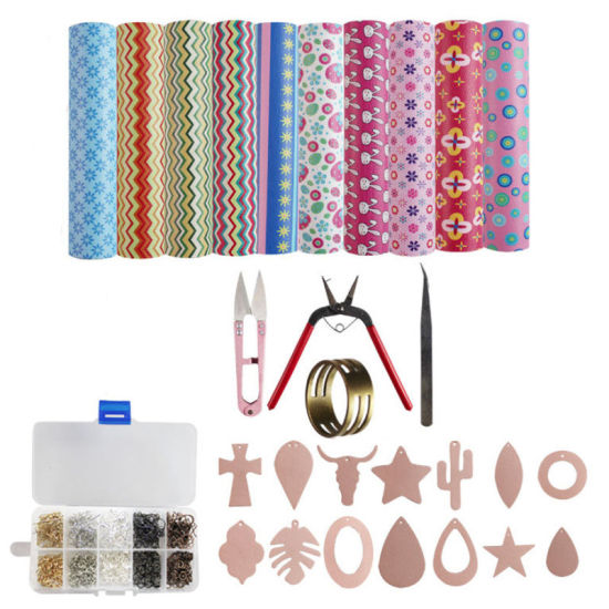 Изображение Mixed - Leather Earring Making Kit Include Instructions, Templates, 4 Kinds of Faux Leather Sheets and Tools for Making Leather Earrings, Bows and Crafts，1 Set