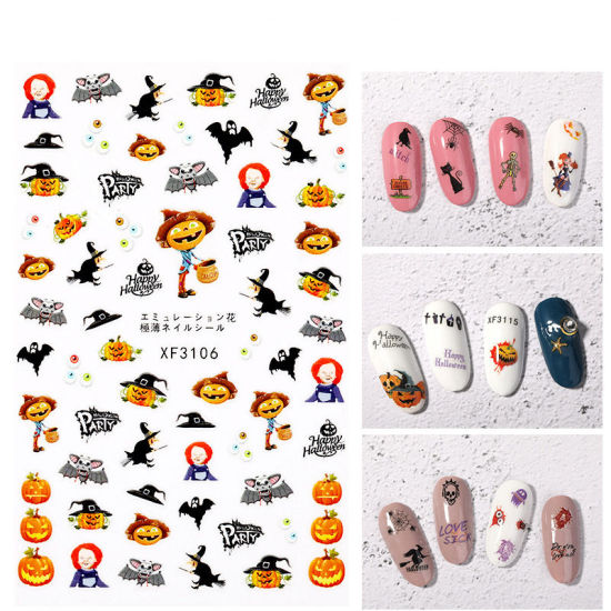Bild von Nail Art Stickers Decoration Pumpkin Halloween Bat Multicolor 1 Sheet