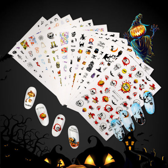 Bild von Nail Art Stickers Decoration Pumpkin Halloween Bat Multicolor 1 Sheet