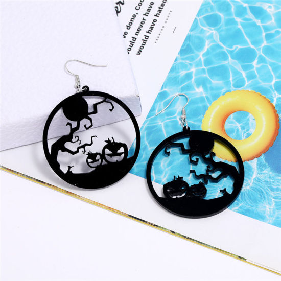 Picture of Earrings Black Round Halloween Cobweb 1 Pair