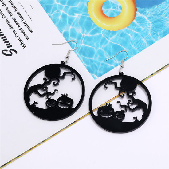 Picture of Earrings Black Round Halloween Cobweb 1 Pair