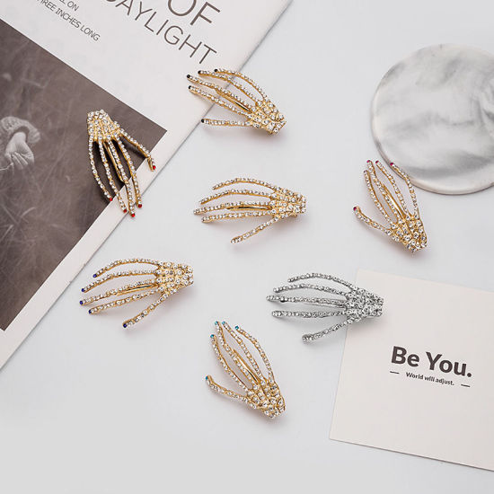 Imagen de Halloween Hair Clips Gold Plated & Silver Tone Hand Clear Rhinestone 1 Piece