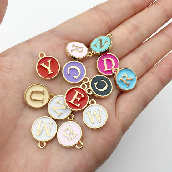 Picture of Zinc Based Alloy Charms Mixed Multicolor Initial Alphabet/ Capital Letter Enamel