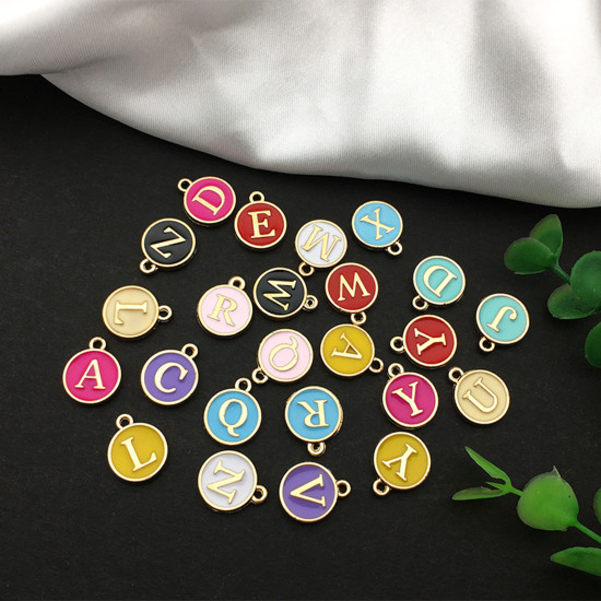 Picture of Zinc Based Alloy Charms Mixed Multicolor Initial Alphabet/ Capital Letter Enamel