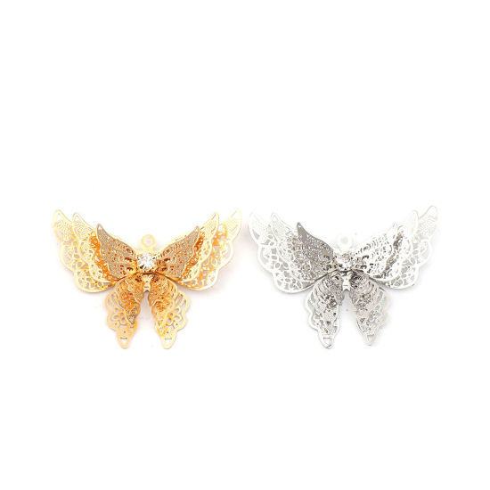Brass Insect Pendants Gold Plated & Butterfly Animal Filigree Stamping Clear Rhinestone                                                                                                                                                                        の画像