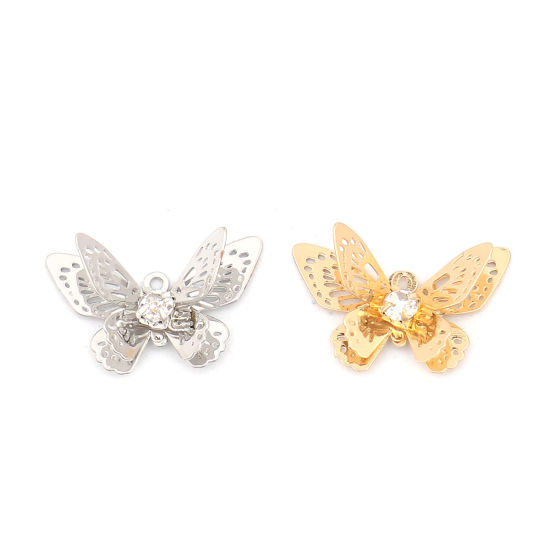 Image de Copper Insect Charms Gold Plated & Butterfly Animal Filigree Stamping Clear Rhinestone