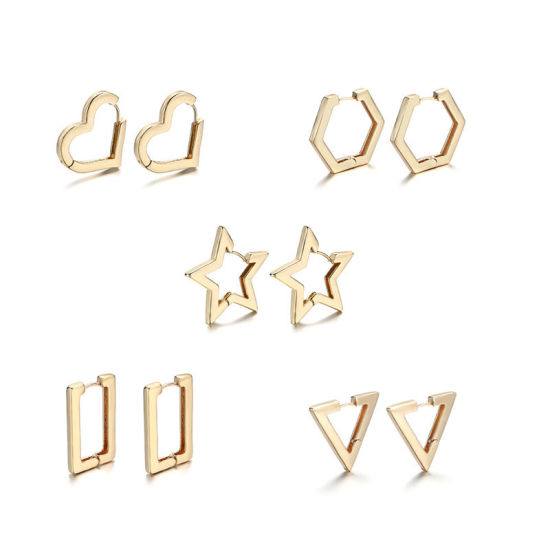 Picture of Brass Hoop Earrings Gold Plated Geometric 1 Pair                                                                                                                                                                                                              