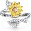 Picture of Open Adjustable Rings Gold Plated & Sunflower Message " YOU ARE MY Sunshine " Clear Rhinestone