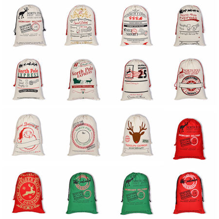Cotton Storage Container Bags Beige Rectangle Christmas Reindeer 70cm x 50cm, 1 Piece
