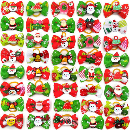 Fabric Christmas Hair Ties Band Red & Green Pet At Random