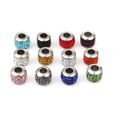 Stainless Steel Beads Cylinder Silver Tone 11mm x 10mm, Hole: Approx 5mm, 1 Piece