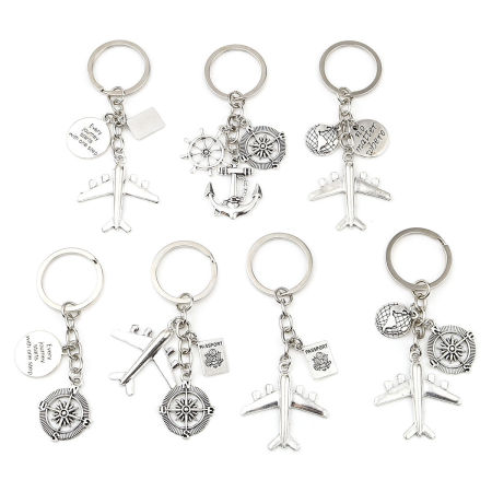 Travel Keychain & Keyring Antique Silver Color Airplane 1 Piece