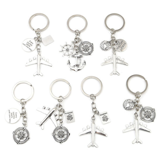 Travel Keychain & Keyring Antique Silver Color Airplane 1 Piece の画像