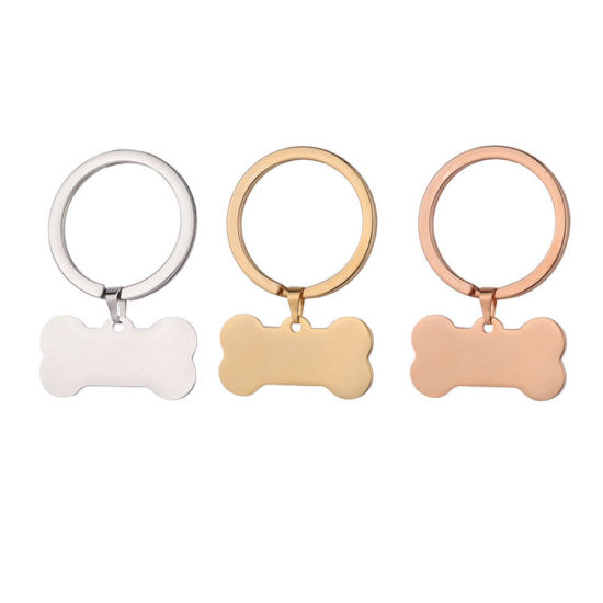 Picture of Stainless Steel Pet Memorial Keychain & Keyring Bone Blank Stamping Tags 46mm x 31mm, 1 Piece