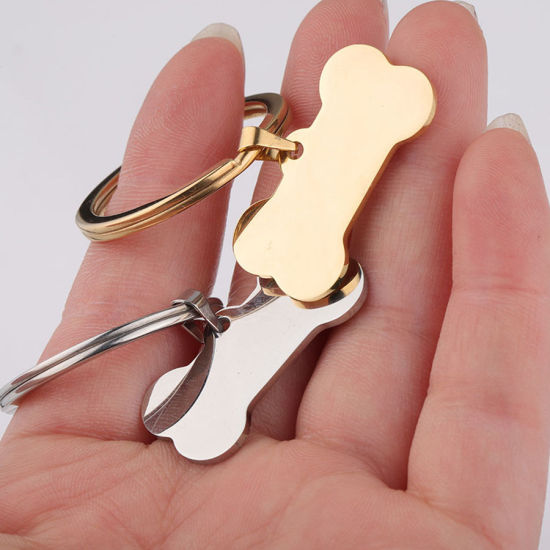 Picture of Stainless Steel Pet Memorial Keychain & Keyring Bone Blank Stamping Tags 46mm x 31mm, 1 Piece