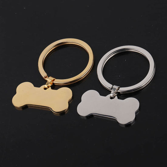 Picture of Stainless Steel Pet Memorial Keychain & Keyring Bone Blank Stamping Tags 46mm x 31mm, 1 Piece