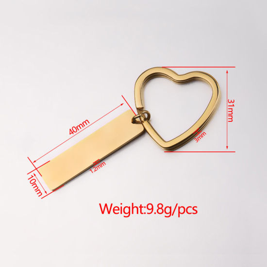 Picture of Stainless Steel Blank Stamping Tags Keychain & Keyring Multicolor Rectangle Heart 71mm x 31mm