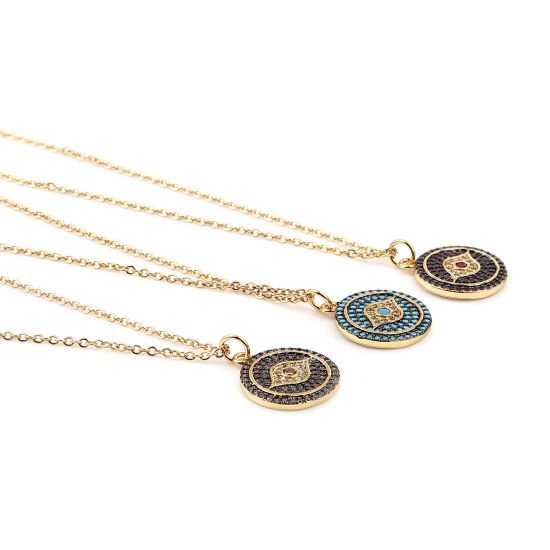 Изображение Stainless Steel & Copper Micro Pave Necklace Gold Plated Round Eye Champagne Rhinestone 44cm(17 3/8") long, 1 Piece