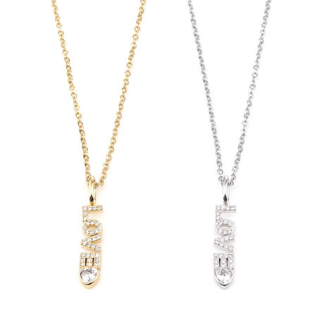 Stainless Steel & Copper Valentine's Day Necklace " Love " Clear Cubic Zirconia 