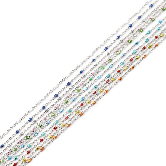 Image de Stainless Steel Link Cable Chain Silver Tone Sequins Enamel 5x2mm, 1 M