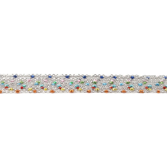 Image de Stainless Steel Link Cable Chain Silver Tone Sequins Enamel 5x2mm, 1 M