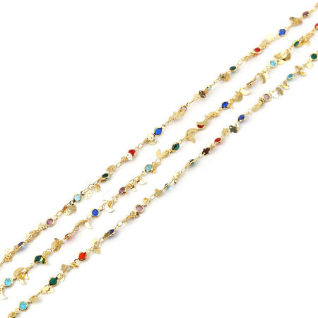 Copper Galaxy Link Cable Chain Findings Round Gold Plated Multicolor 6mm, 1 M